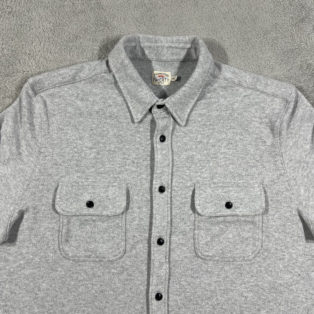 Faherty Legend Sweater Shirt Mens 2XL Gray Button Up Flannel Pockets Stretch - Picture 2 of 12